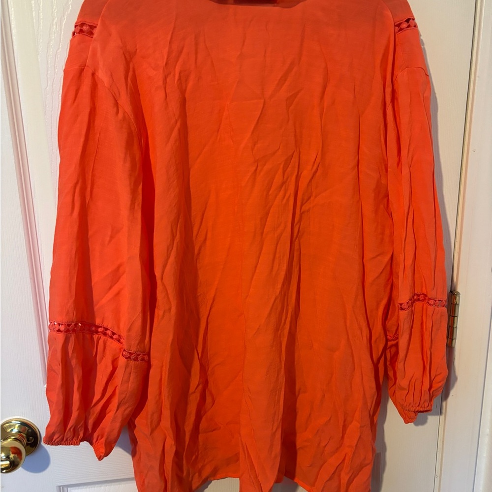 Notations Orange Button Up Blouse With Pintucks A… - image 3